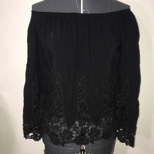 Black off the shoulder long sleeve top